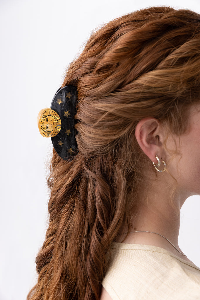 Sun and Stars Elegant Black Hair Claw  with Gold Stars Sun Stars Gold Black Hair Claw Clip — Continual Goods main image 4